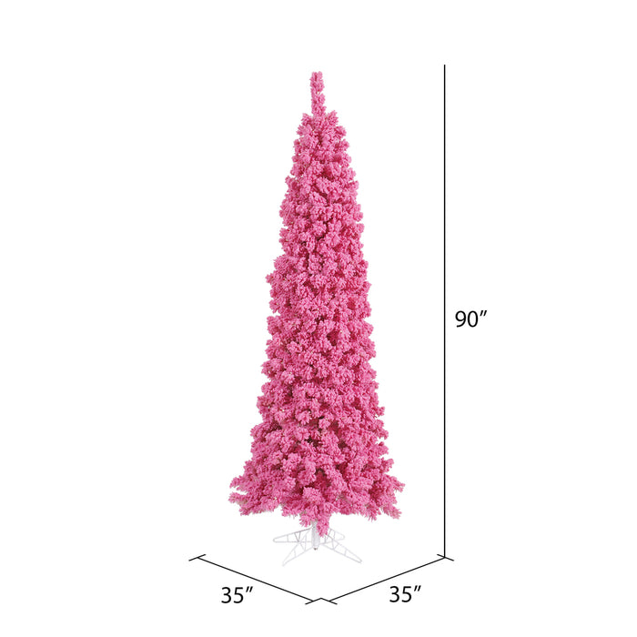 7'6"Hx35"W Flocked Pencil Fir Artificial Christmas Tree, Unlit -Pink - K168775