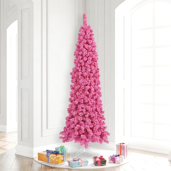 7'6"Hx35"W Flocked Pencil Fir Artificial Christmas Tree, Unlit -Pink - K168775
