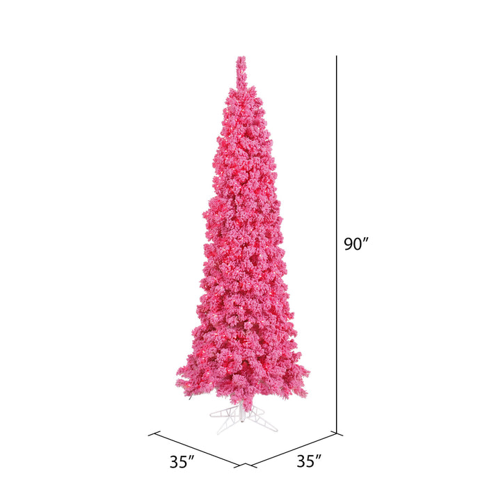 7'6"Hx35"W Flocked Pencil Fir Artificial Christmas Tree, LED Pre-Lit (Pink) -Pink - K168776LED