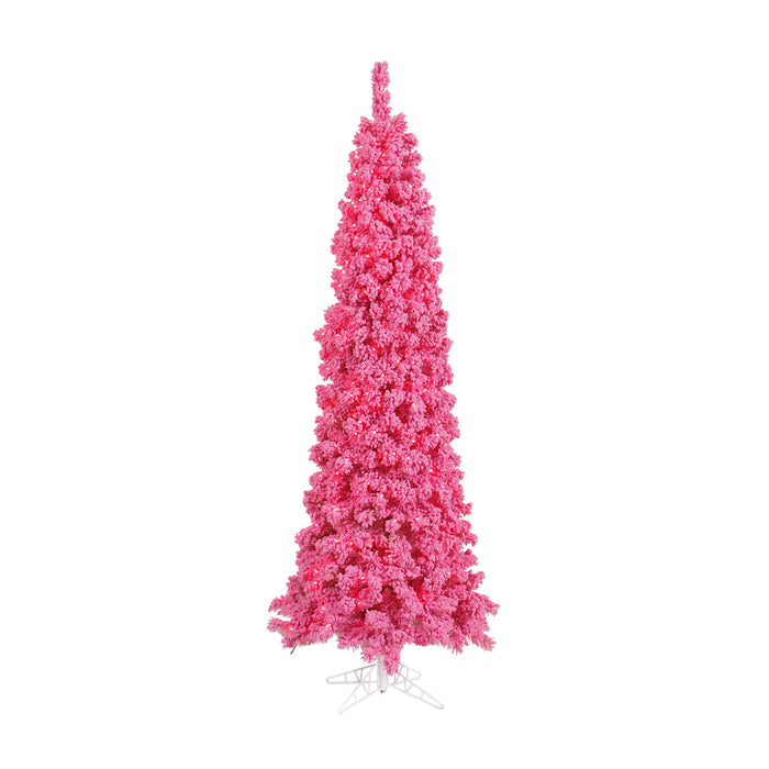 7'6"Hx39"W Flocked Slim Fir Artificial Christmas Tree, Unlit -Pink - K168777