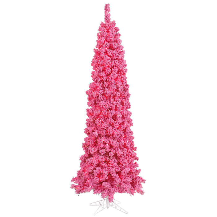 9'Hx48"W Flocked Slim Fir Artificial Christmas Tree, Unlit -Pink - K168782