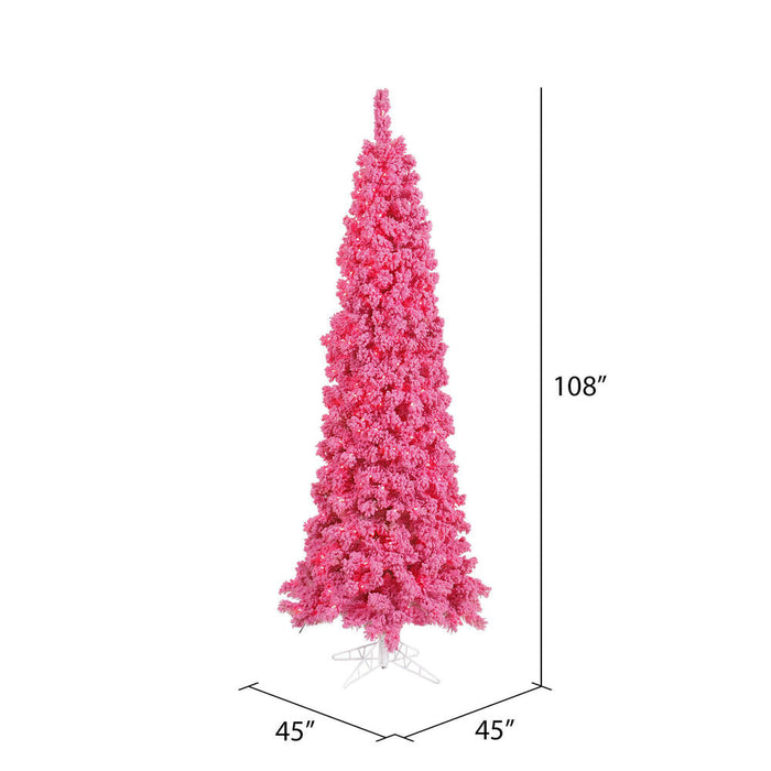 9'Hx48"W Flocked Slim Fir Artificial Christmas Tree, Unlit -Pink - K168782