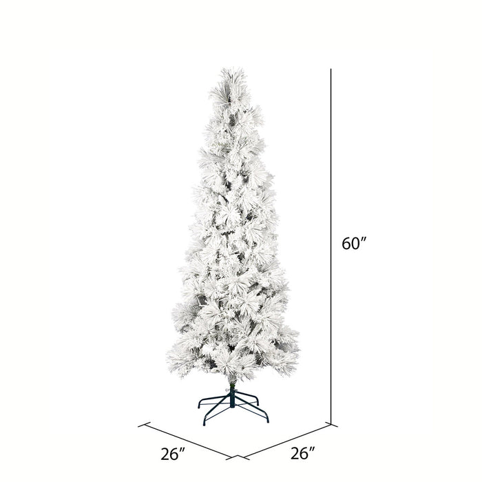 5'Hx26"W Flocked Pencil Atka Pine Artificial Christmas Tree, Unlit -White - K170950