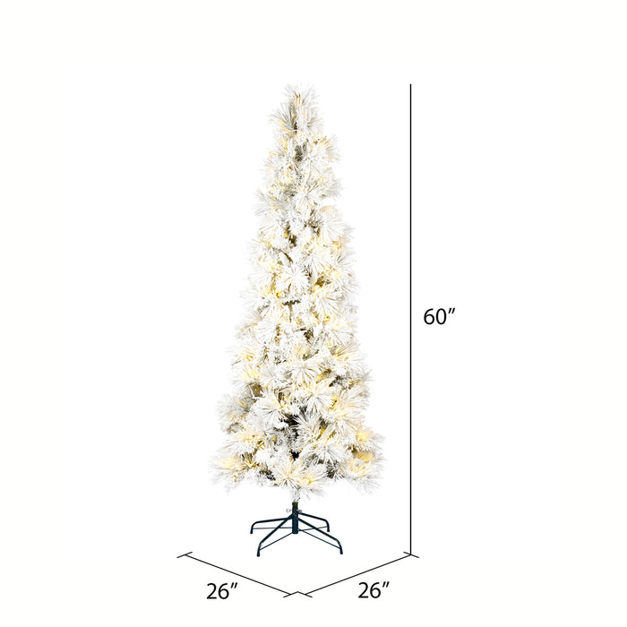 5'Hx26"W Flocked Pencil Atka Pine Artificial Christmas Tree, LED Pre-Lit -White - K170951LED
