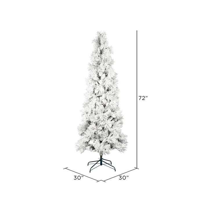 6'Hx30"W Flocked Pencil Atka Pine Artificial Christmas Tree, Unlit -White - K170960