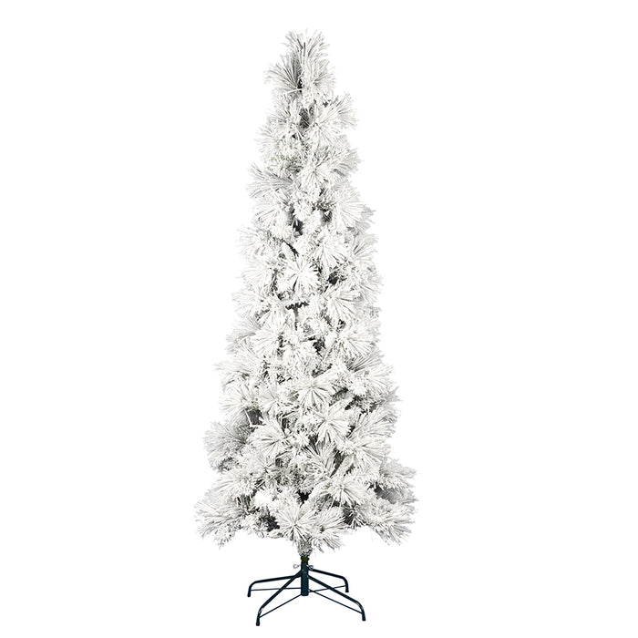7'6"Hx37"W Flocked Pencil Atka Pine Artificial Christmas Tree, Unlit -White - K170975