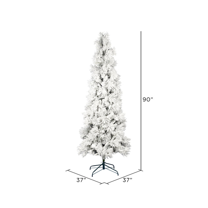 7'6"Hx37"W Flocked Pencil Atka Pine Artificial Christmas Tree, Unlit -White - K170975