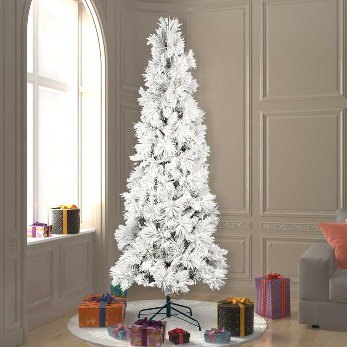 7'6"Hx37"W Flocked Pencil Atka Pine Artificial Christmas Tree, Unlit -White - K170975