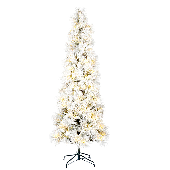 6'Hx30"W Flocked Pencil Atka Pine Artificial Christmas Tree, LED Pre-Lit -White - K170961LED