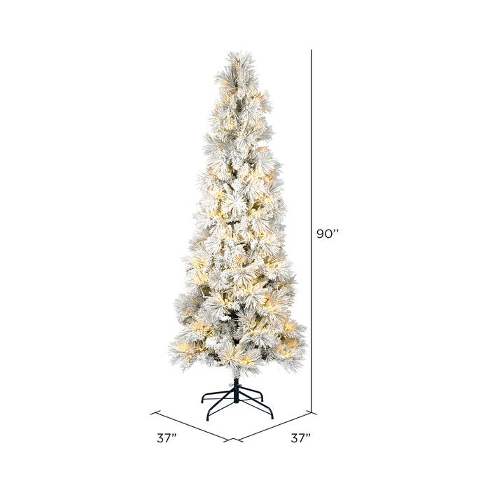 7'6"Hx37"W Flocked Pencil Atka Pine Artificial Christmas Tree, LED Pre-Lit -White - K170976LED