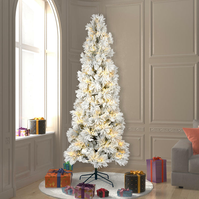 7'6"Hx37"W Flocked Pencil Atka Pine Artificial Christmas Tree, LED Pre-Lit -White - K170976LED