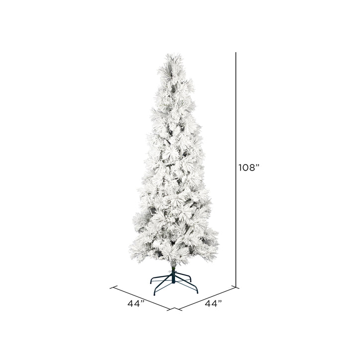 9'Hx44"W Flocked Pencil Atka Pine Artificial Christmas Tree, Unlit -White - K170980