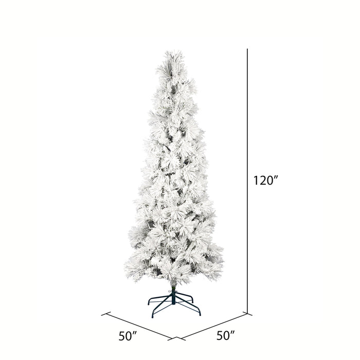 10'Hx50"W Flocked Pencil Atka Pine Artificial Christmas Tree, Unlit -White - K170985
