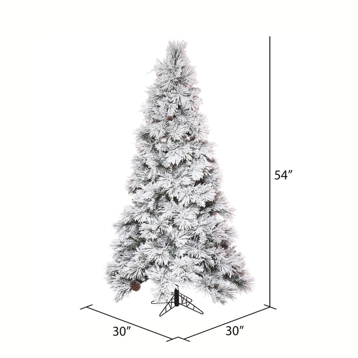 4'6"Hx30"W Flocked Slim Atka Pine Artificial Christmas Tree, Unlit -White - K171145