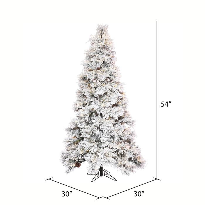 4'6"Hx30"W Flocked Slim Atka Pine Artificial Christmas Tree, Micro LED Pre-Lit -White - K171146LED