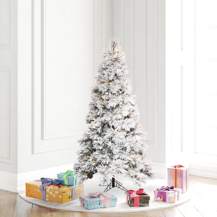 4'6"Hx30"W Flocked Slim Atka Pine Artificial Christmas Tree, Micro LED Pre-Lit -White - K171146LED