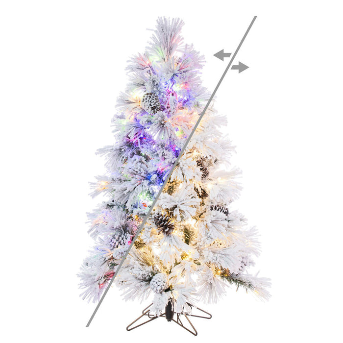 4'6"Hx30"W Flocked Slim Atka Pine Artificial Christmas Tree, Micro LED Pre-Lit (Multi-Mode) -White - K171148LEDCC