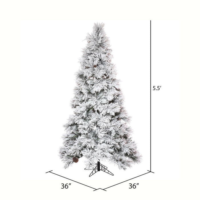 5'6"Hx36"W Flocked Slim Atka Pine Artificial Christmas Tree, Unlit -White - K171155