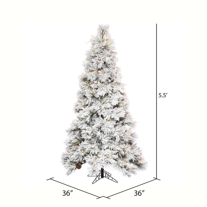 5'6"Hx36"W Flocked Slim Atka Pine Artificial Christmas Tree, Micro LED Pre-Lit -White - K171156LED