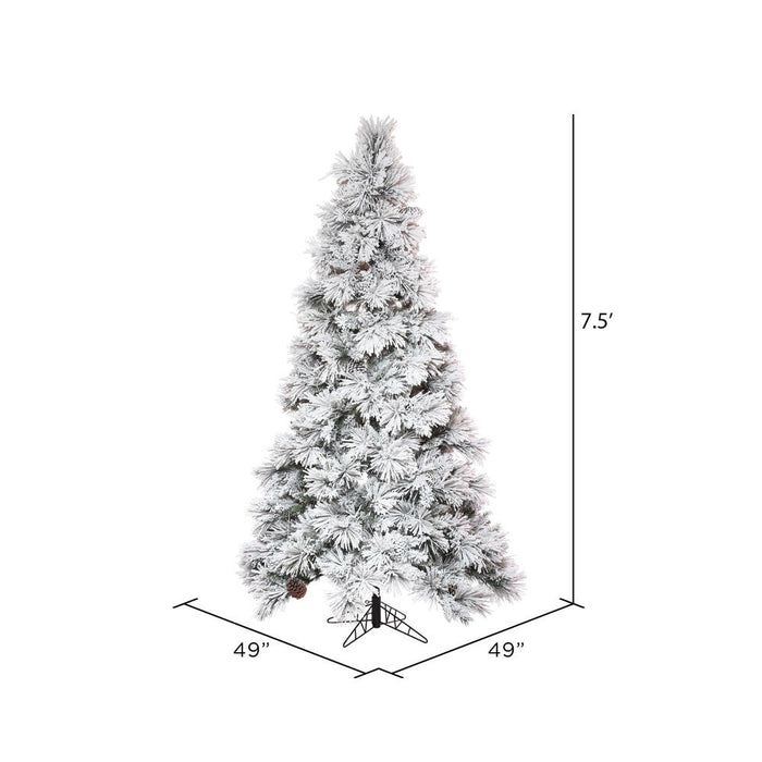 7'6"Hx49"W Flocked Slim Atka Pine Artificial Christmas Tree, Unlit -White - K171175
