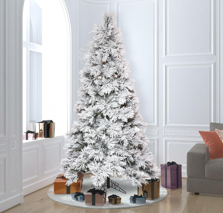 7'6"Hx49"W Flocked Slim Atka Pine Artificial Christmas Tree, Unlit -White - K171175