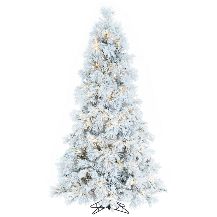 9'Hx59"W Flocked Slim Atka Pine Artificial Christmas Tree, Micro LED Pre-Lit -White - K171181LED
