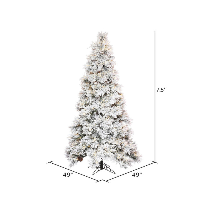 7'6"Hx49"W Flocked Slim Atka Pine Artificial Christmas Tree, Micro LED Pre-Lit -White - K171176LED