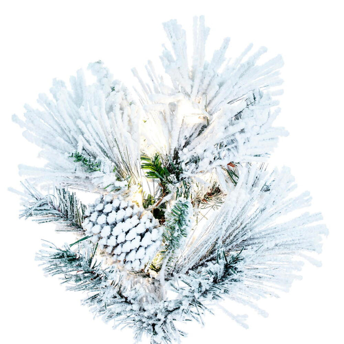 7'6"Hx49"W Flocked Slim Atka Pine Artificial Christmas Tree, Micro LED Pre-Lit -White - K171176LED