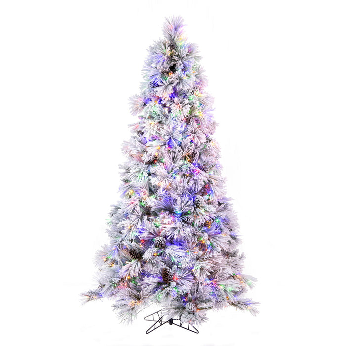 7'6"Hx49"W Flocked Slim Atka Pine Artificial Christmas Tree, Micro LED Pre-Lit (Multi-Mode) -White - K171178LEDCC