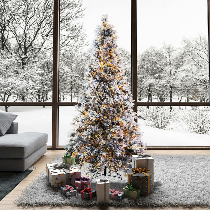 7'6"Hx49"W Flocked Slim Atka Pine Artificial Christmas Tree, Micro LED Pre-Lit (Multi-Mode) -White - K171178LEDCC