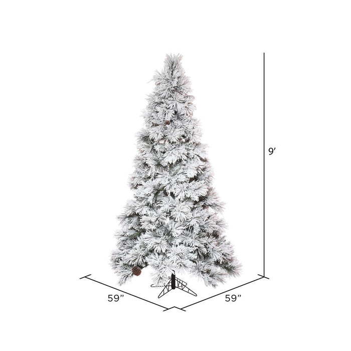 9'Hx59"W Flocked Slim Atka Pine Artificial Christmas Tree, Unlit -White - K171180