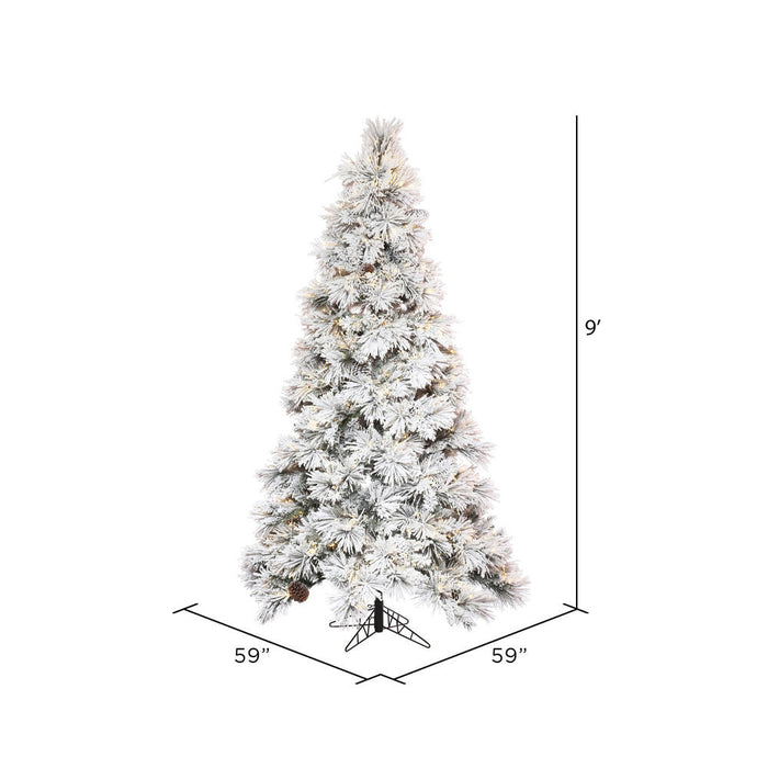 9'Hx59"W Flocked Slim Atka Pine Artificial Christmas Tree, Micro LED Pre-Lit -White - K171181LED