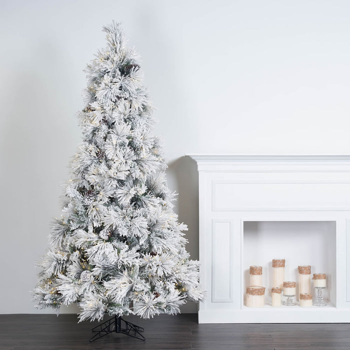 10'Hx63"W Flocked Slim Atka Pine Artificial Christmas Tree, Micro LED Pre-Lit -White - K171186LED