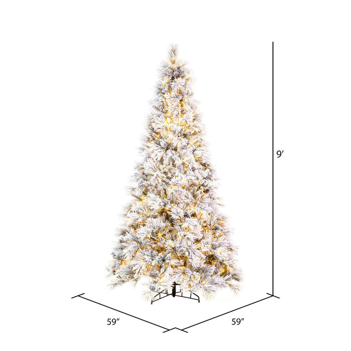 9'Hx59"W Flocked Slim Atka Pine Artificial Christmas Tree, Micro LED Pre-Lit (Multi-Mode) -White - K171183LEDCC