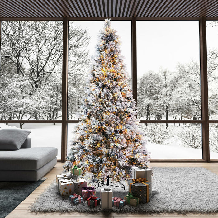 12'Hx72"W Flocked Slim Atka Pine Artificial Christmas Tree, Micro LED Pre-Lit (Multi-Mode) -White - K171193LEDCC