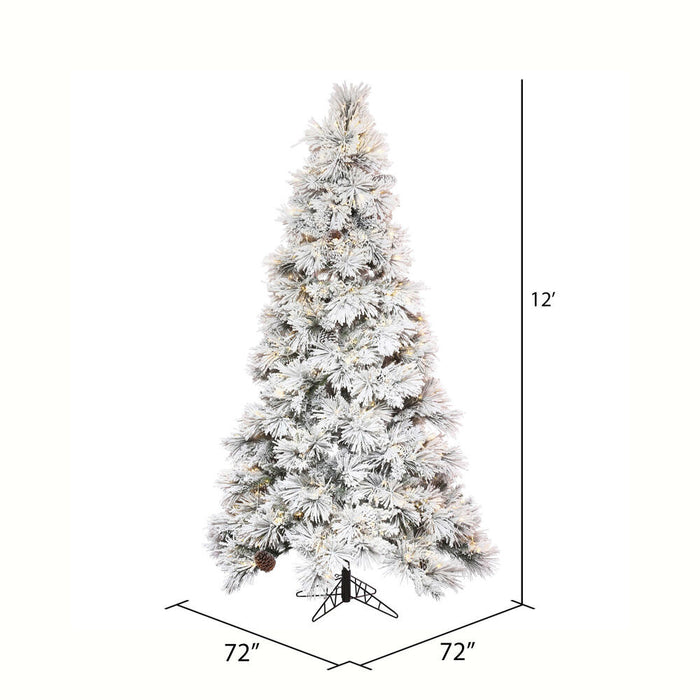 12'Hx72"W Flocked Slim Atka Pine Artificial Christmas Tree, Micro LED Pre-Lit -White - K171191LED