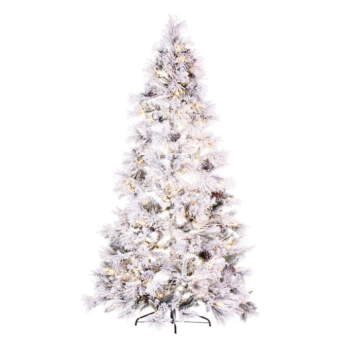 7'6"Hx48"W Half-Tree/Wall Flocked Slim Atka Pine Artificial Christmas Tree, LED Pre-Lit -White - K171376LED