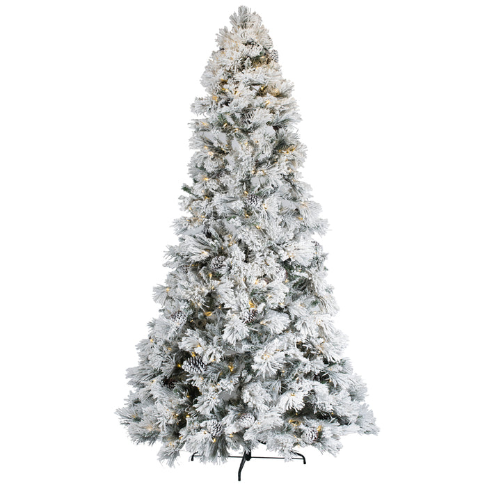 9'Hx59"W Half-Tree/Wall Flocked Slim Atka Pine Artificial Christmas Tree, LED Pre-Lit -White - K171381LED