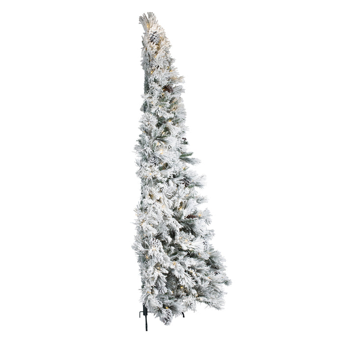 9'Hx59"W Half-Tree/Wall Flocked Slim Atka Pine Artificial Christmas Tree, LED Pre-Lit -White - K171381LED