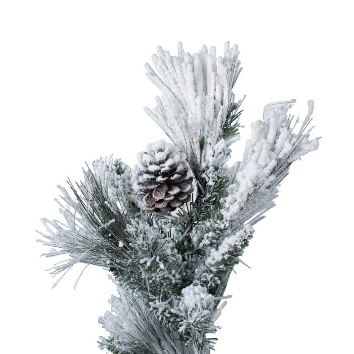 9'Hx59"W Half-Tree/Wall Flocked Slim Atka Pine Artificial Christmas Tree, LED Pre-Lit -White - K171381LED