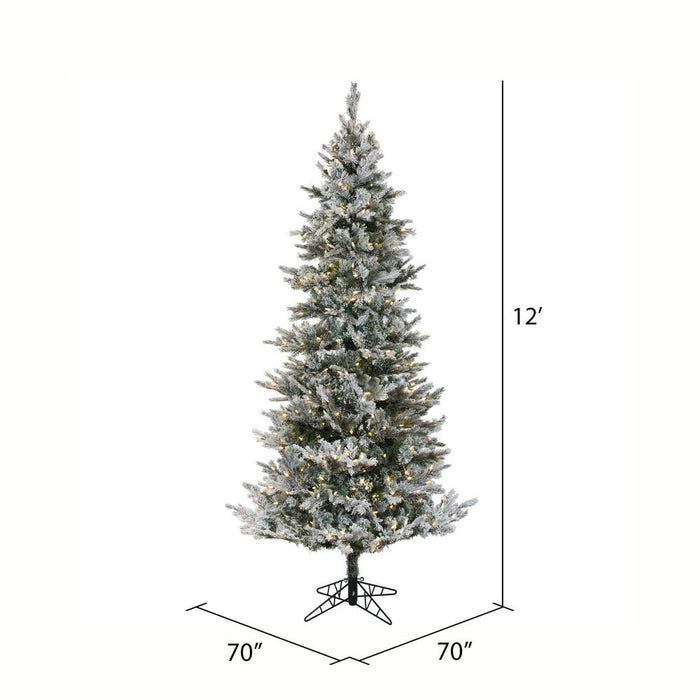 12'Hx70"W PE Flocked Slim Kiana Artificial Christmas Tree, LED Pre-Lit -White - K173191LED