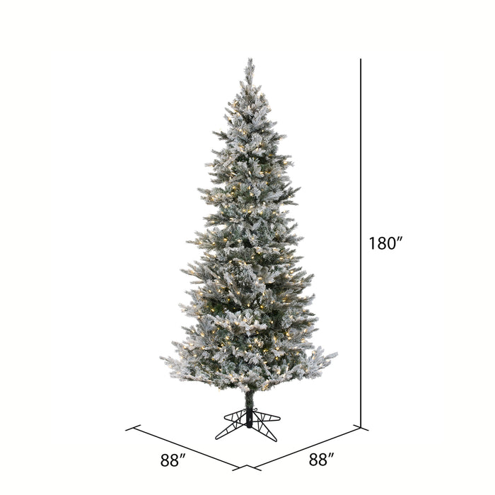 15'Hx88"W PE Flocked Slim Kiana Artificial Christmas Tree, LED Pre-Lit -White - K173196LED
