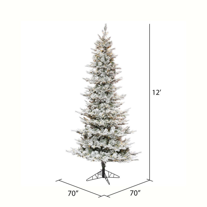 12'Hx70"W PE Flocked Slim Kiana Artificial Christmas Tree, Micro LED Pre-Lit -White - K173291LED