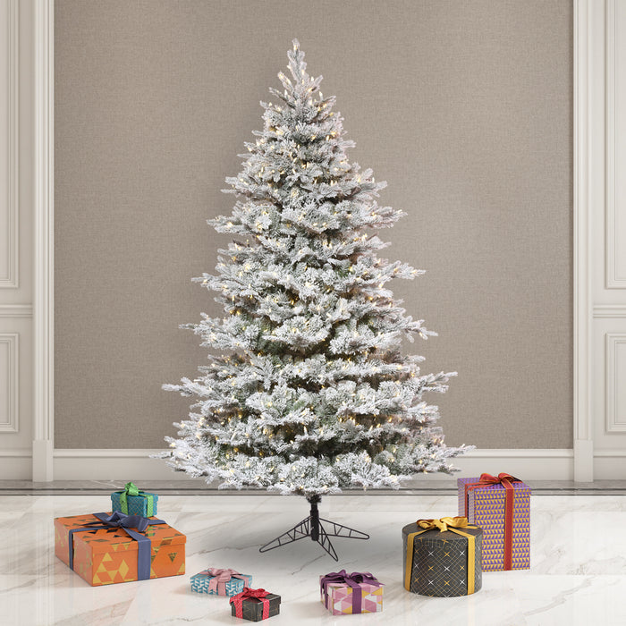 6'6"Hx54"W PE Flocked Kiana Artificial Christmas Tree, LED Pre-Lit -White - K173366LED
