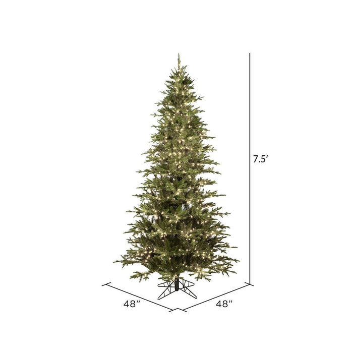 7'6"Hx48"W PE Slim Kamas Fraser Fir Artificial Christmas Tree, Micro LED Pre-Lit -White/Green - K184176LED