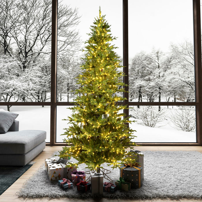 7'6"Hx48"W PE Slim Kamas Fraser Fir Artificial Christmas Tree, Micro LED Pre-Lit -White/Green - K184176LED