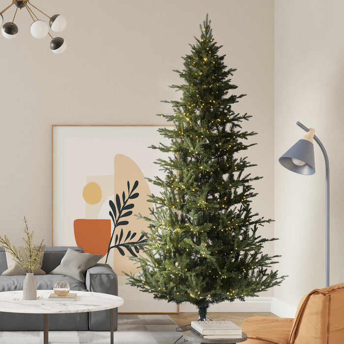 7'6"Hx48"W PE Slim Kamas Fraser Fir Artificial Christmas Tree, Micro LED Pre-Lit -White/Green - K184176LED