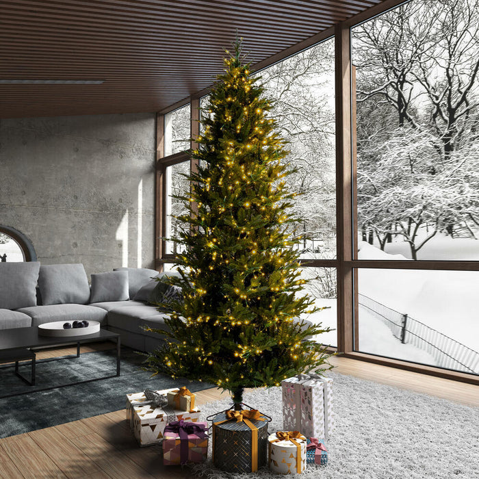 9'Hx57"W PE Slim Kamas Fraser Fir Artificial Christmas Tree, Micro LED Pre-Lit (Multi-Mode) -White/Green - K184183LEDCC