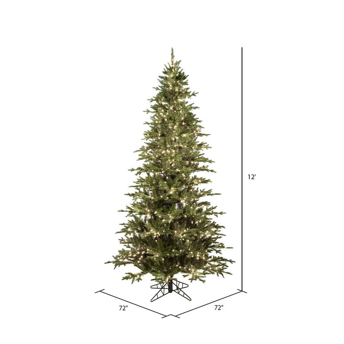 12'Hx72"W PE Slim Kamas Fraser Fir Artificial Christmas Tree, Micro LED Pre-Lit -White/Green - K184191LED