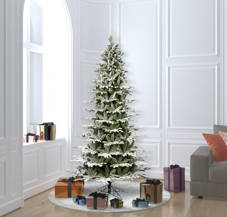 6'6"Hx42"W PE Slim Flocked Kamas Fraser Fir Artificial Christmas Tree, Unlit -White/Green - K185065